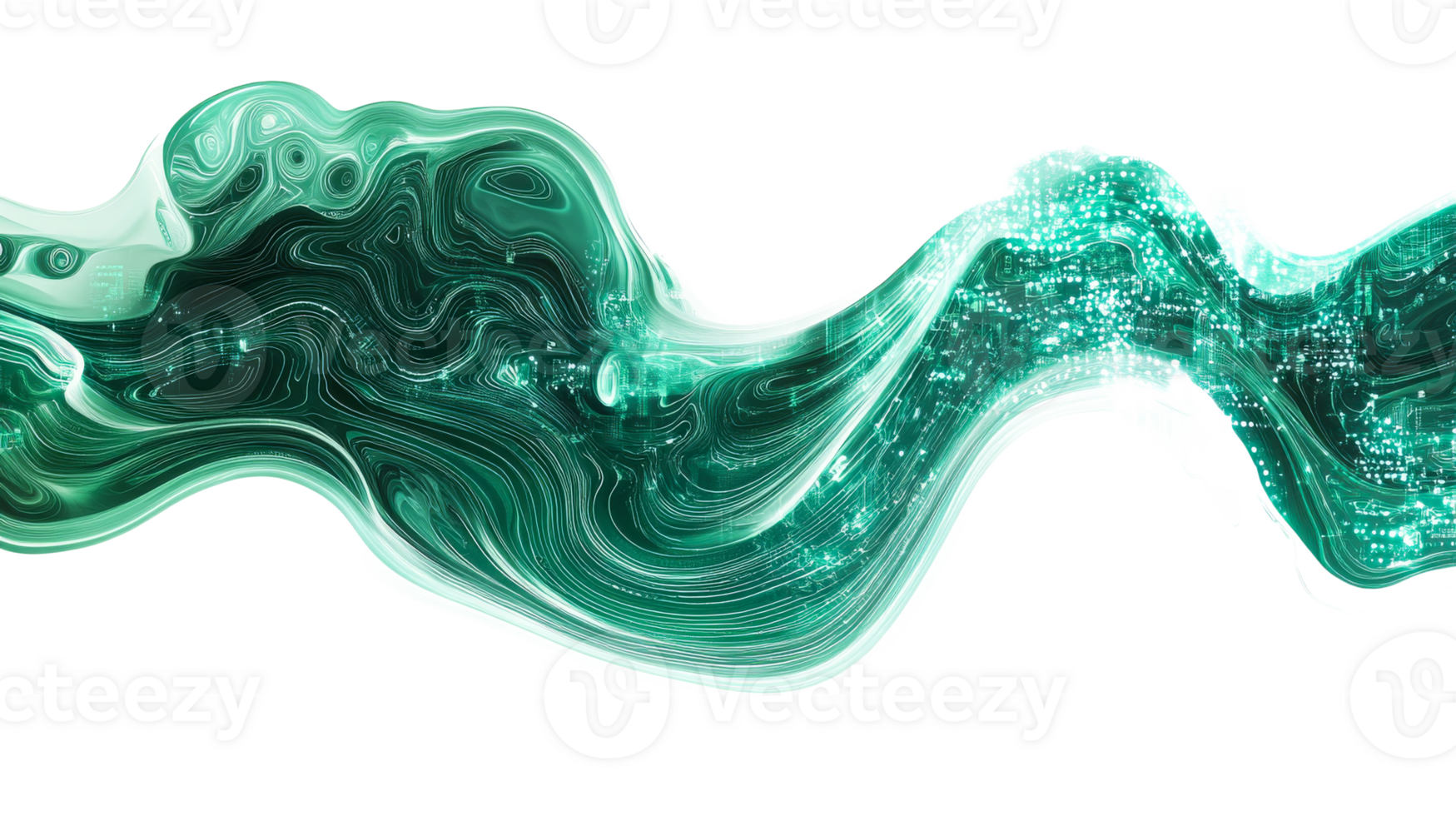 Green luminous fluidic wave, cut out transparent png