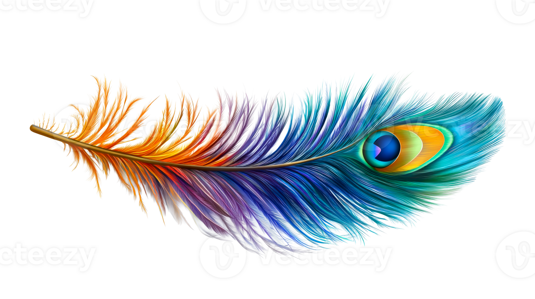 Bright peacock feather isolated, cut out transparent png