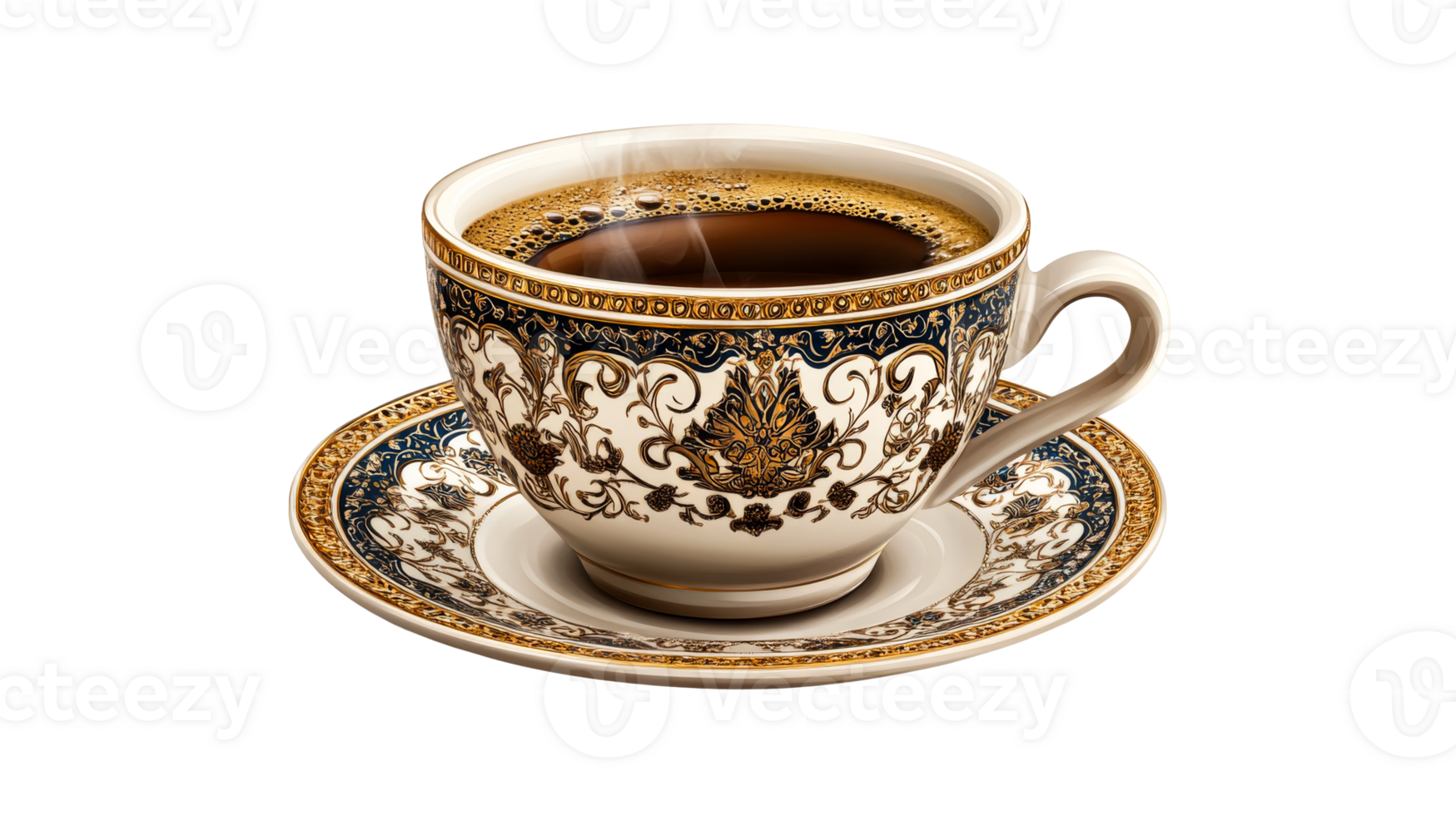 Coffee cup with ornate pattern, cut out transparent png
