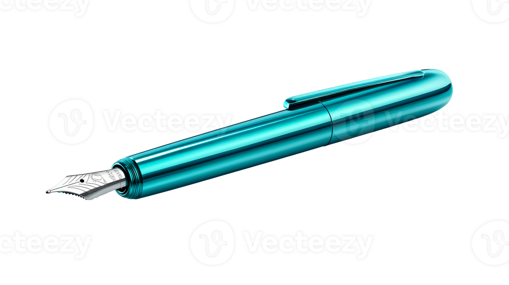 Fountain pen, writing instrument, turquoise, cut out transparent png
