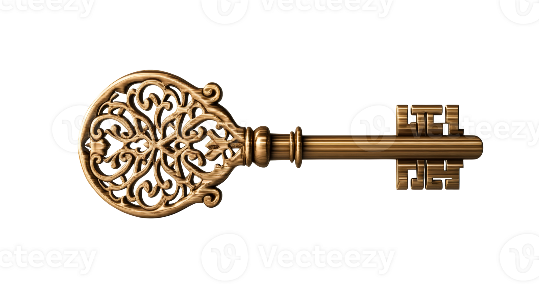 Ornate Golden Key Object, cut out transparent png