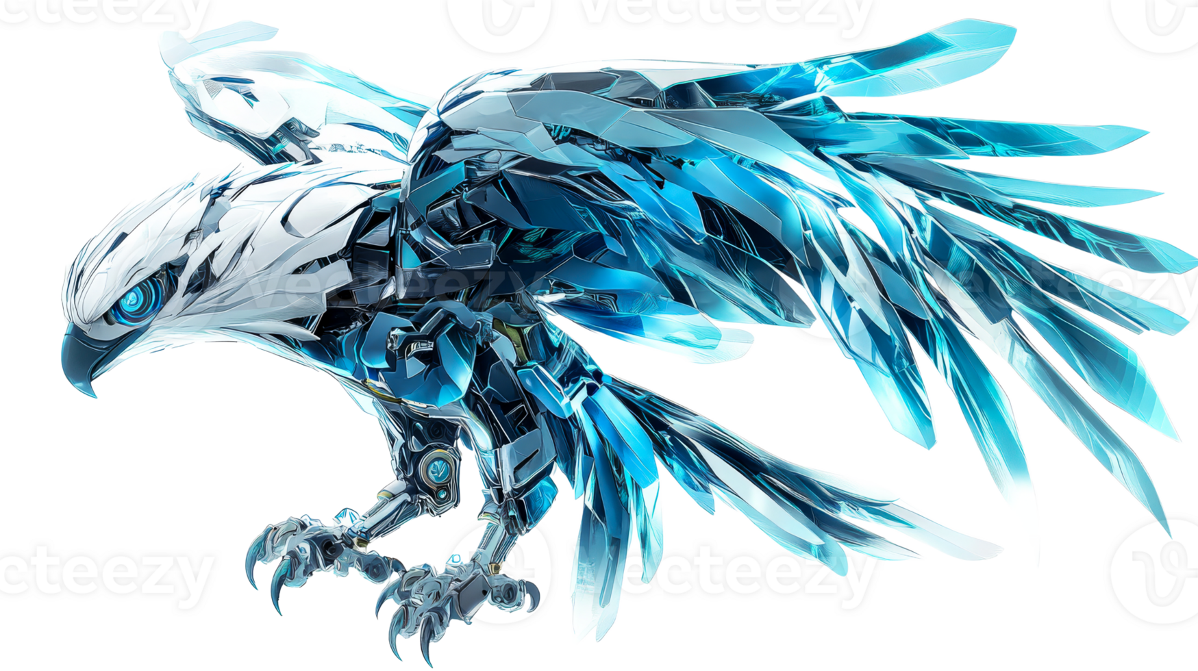 Robotic eagle takes flight, cut out transparent png