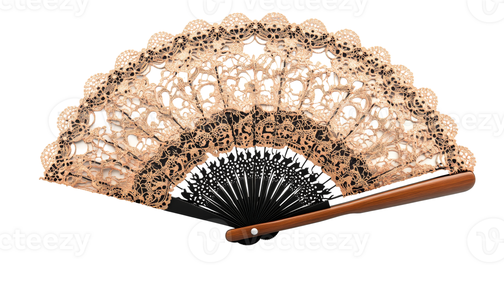 Open ornate hand fan, cut out transparent png