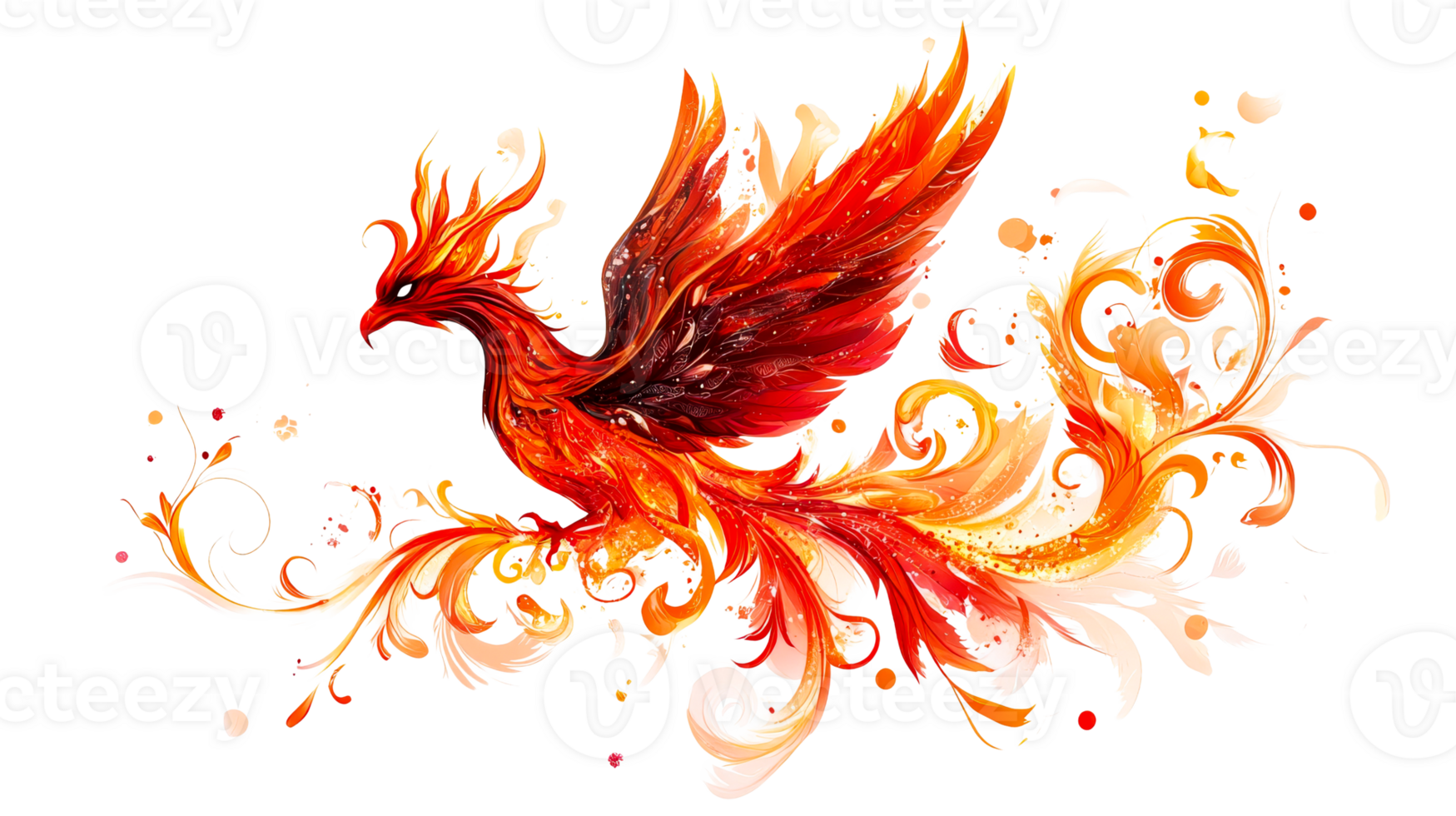 Phoenix fiery design, cut out transparent png