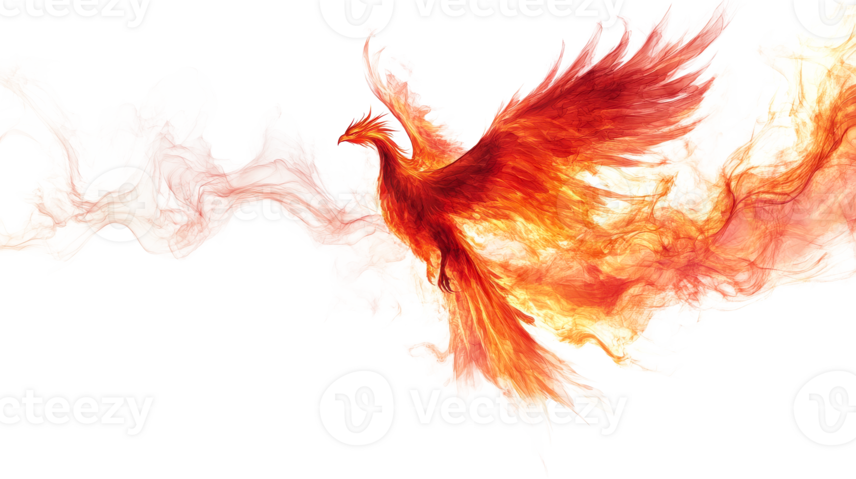Fiery bird soars, spreads wings, cut out transparent png