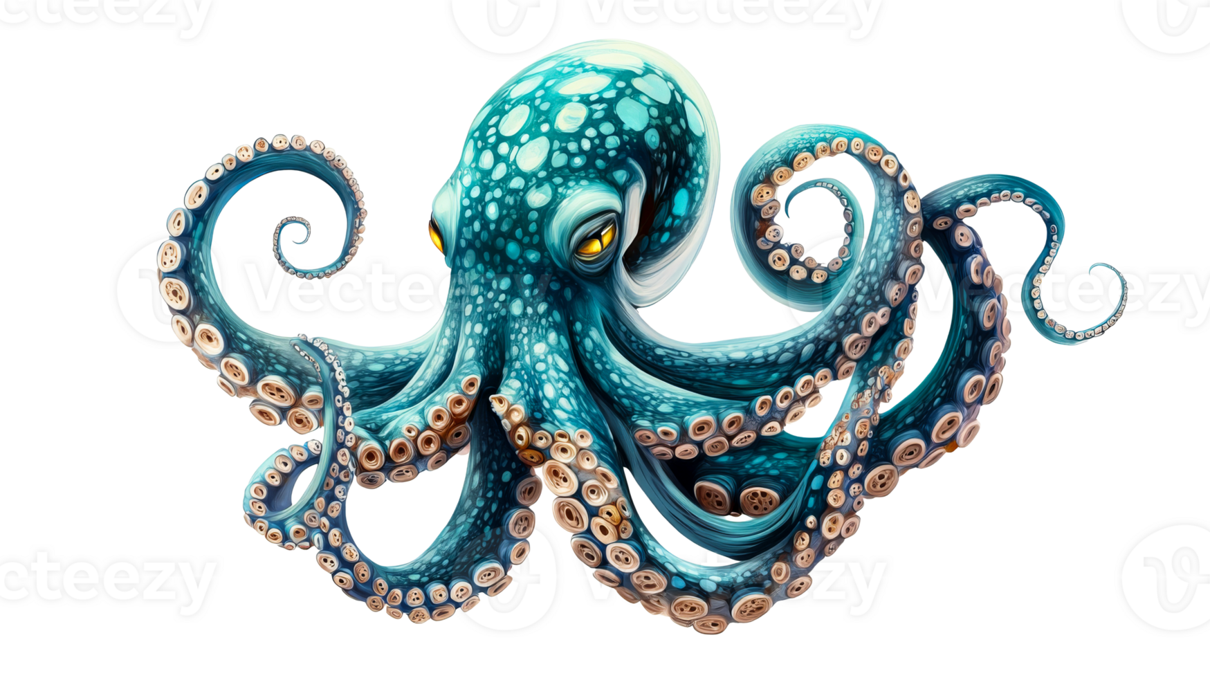 Isolated detailed octopus on black, cut out transparent png