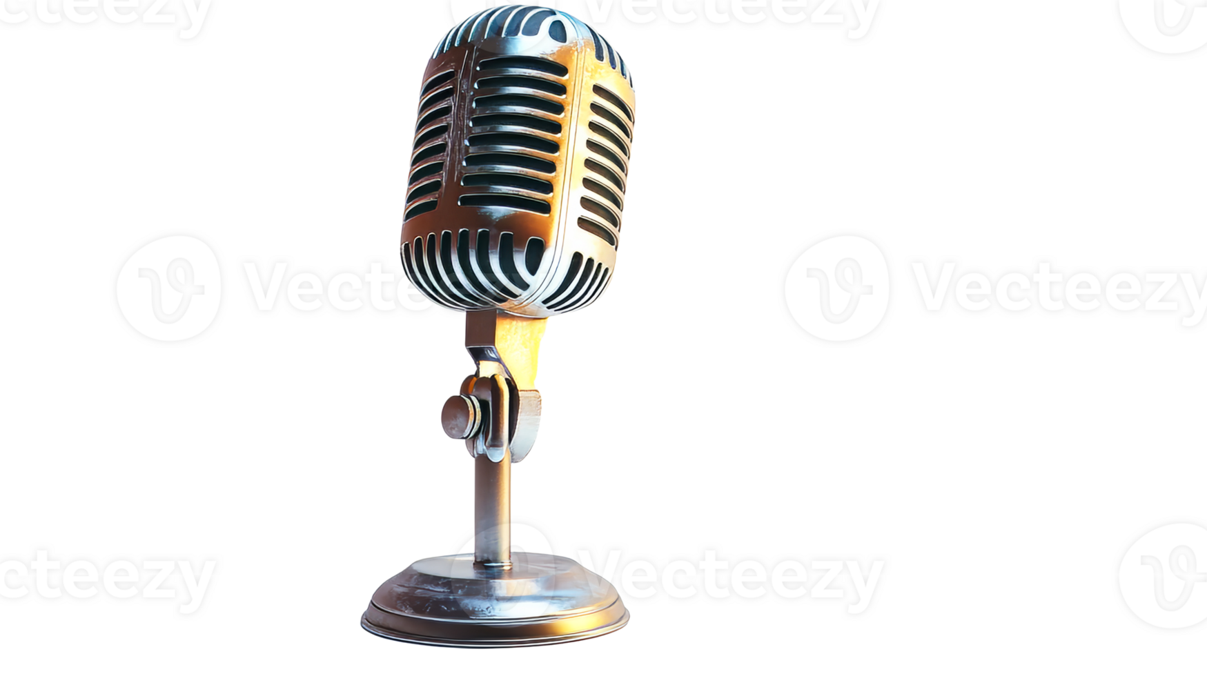 Chrome vintage microphone isolated, cut out transparent png