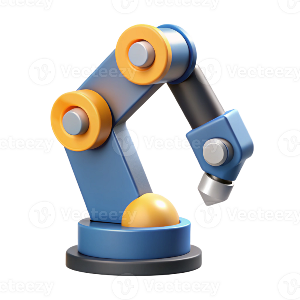 pristine joyful mid-century Flat color illustration of a robot arm. Clean lines, scalable, geometric with Scalable Design. high resolution png