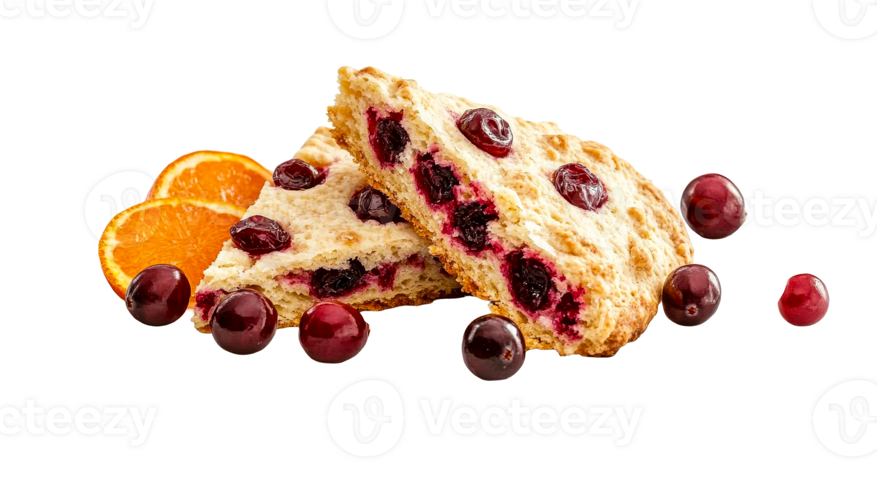 Scones with orange, cranberries, isolated, cut out transparent png