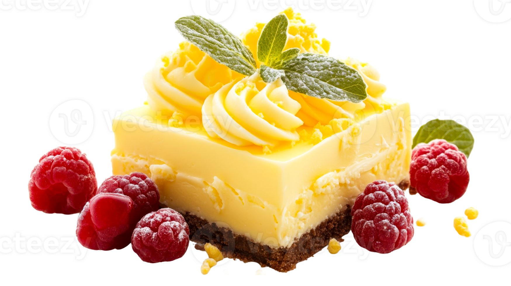 Dessert with raspberry and mint, cut out transparent png