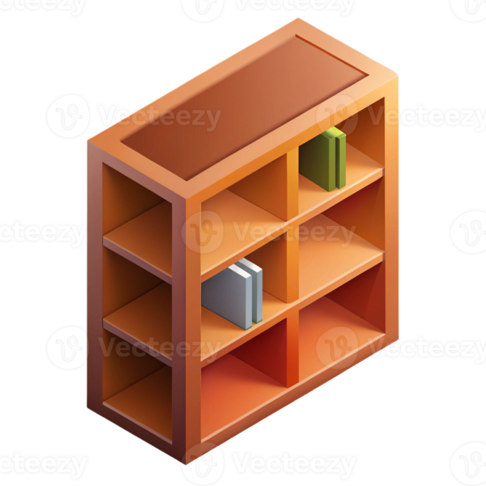 wonderful intense bohemian Isometric bookshelf, flat brown color, crisp edges, geometric with Scalable Design. 8K png