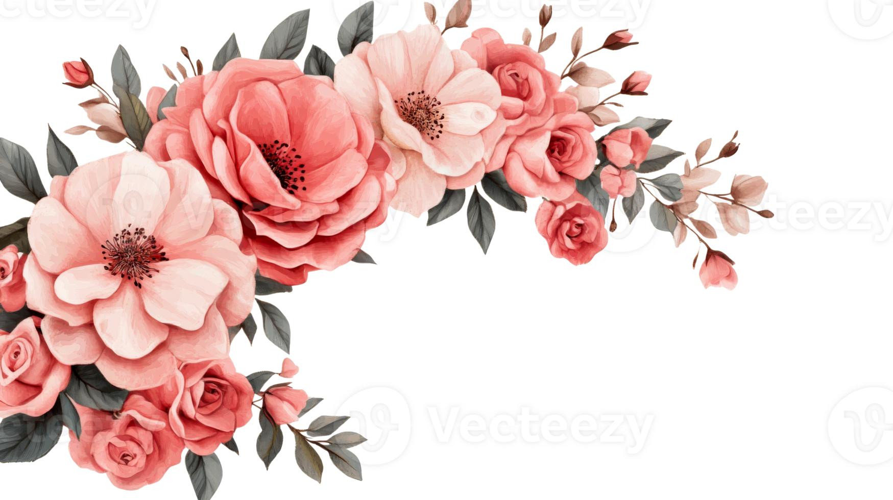 Rose bloom floral arrangement, cut out transparent png