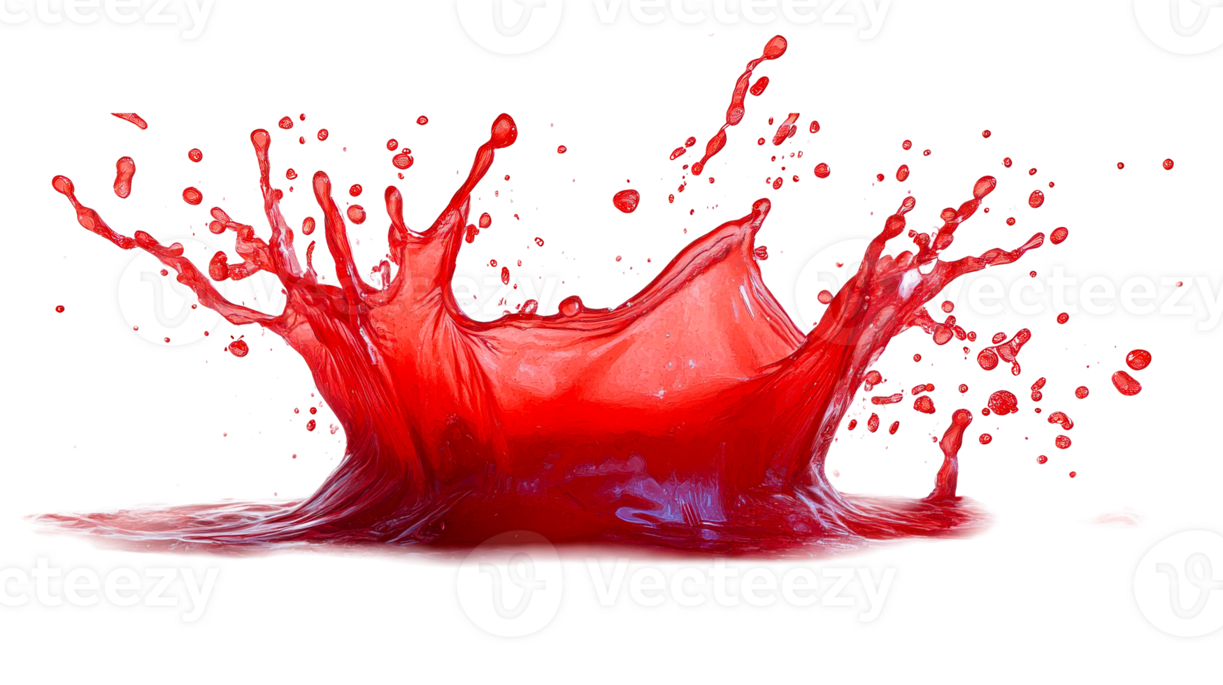 Red liquid splash on black background, cut out transparent png