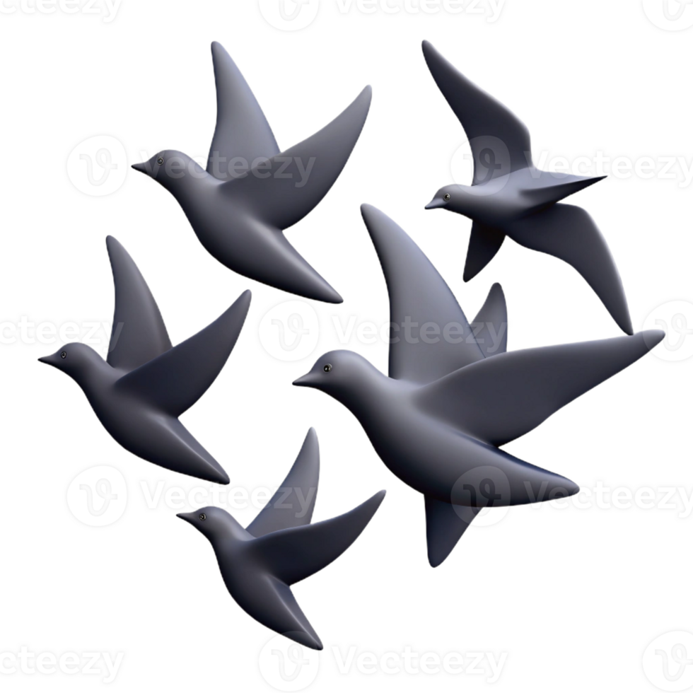 pristine reflective gothic Silhouette of a flying bird flock. Crisp edges, clean lines, flat color with Scalable Design. sharp png