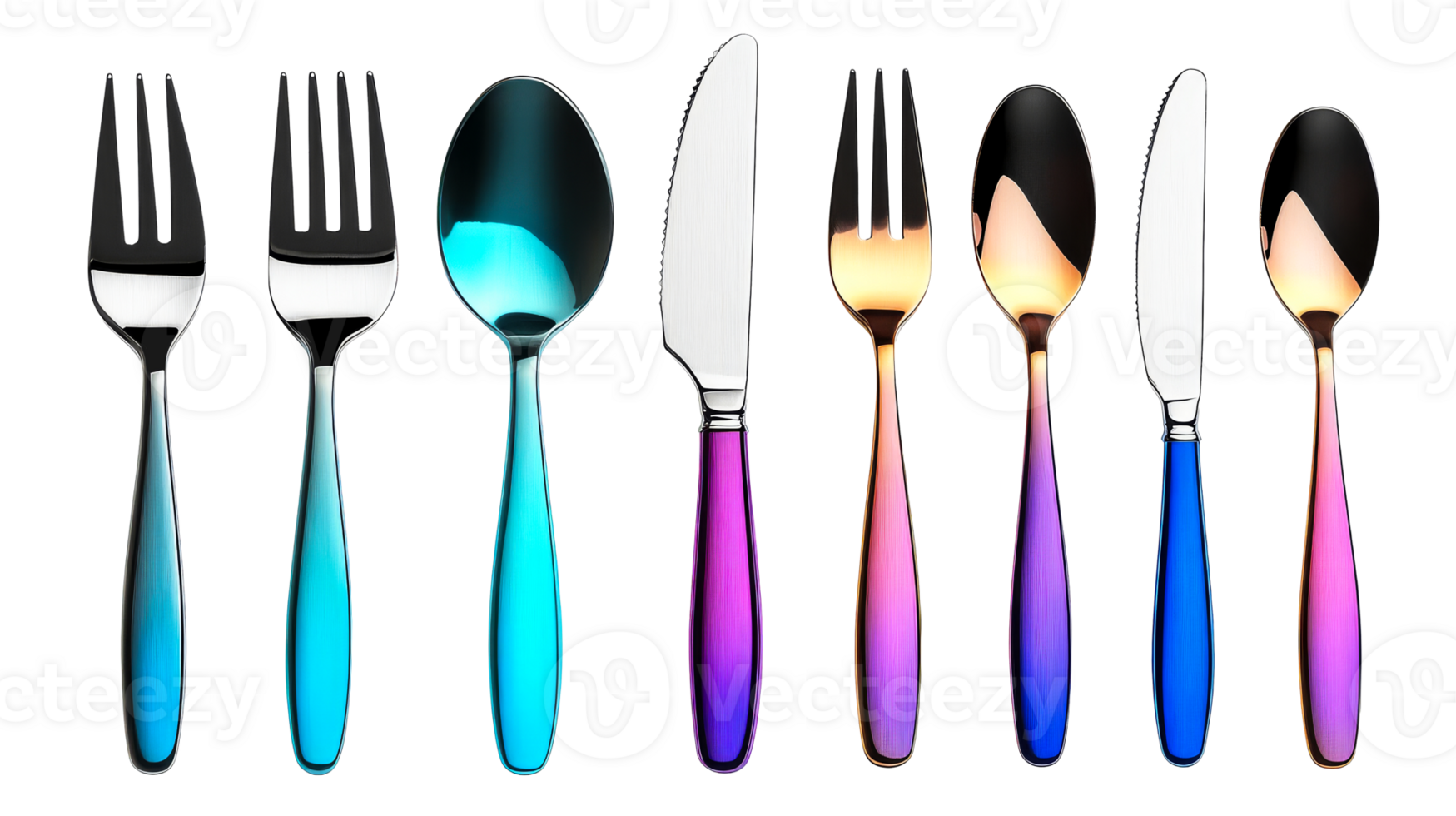 Vibrant silverware assortment, cut out transparent png
