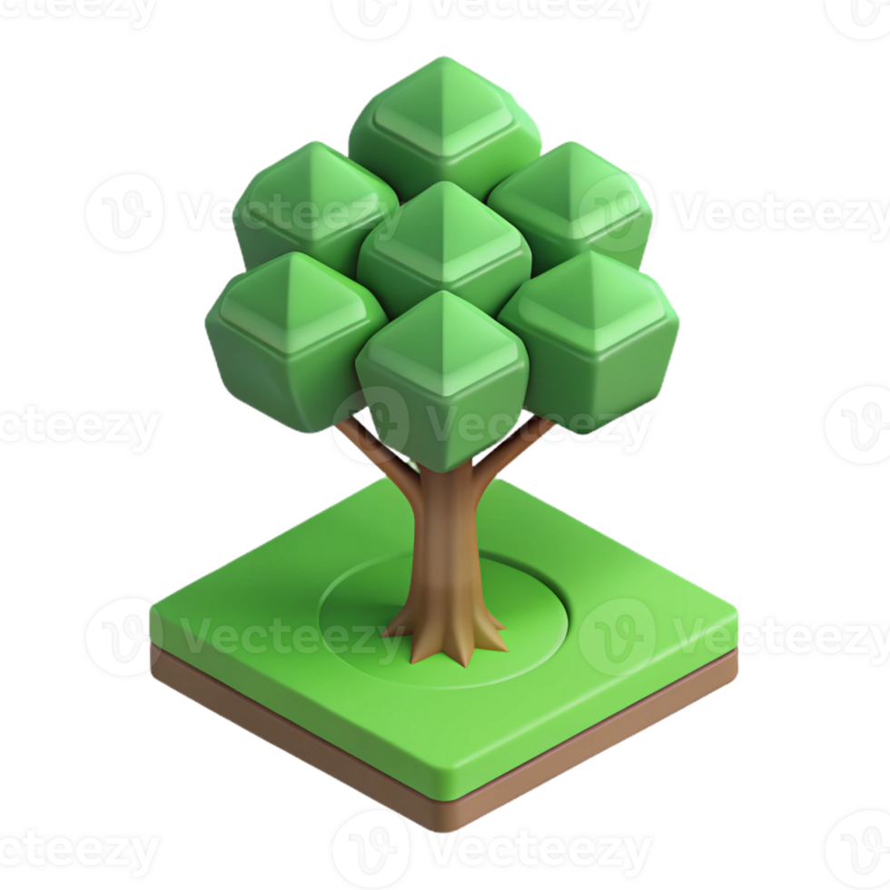 serene vintage Isometric tree, symmetrical, clean lines, with Scalable Design. exclusive png