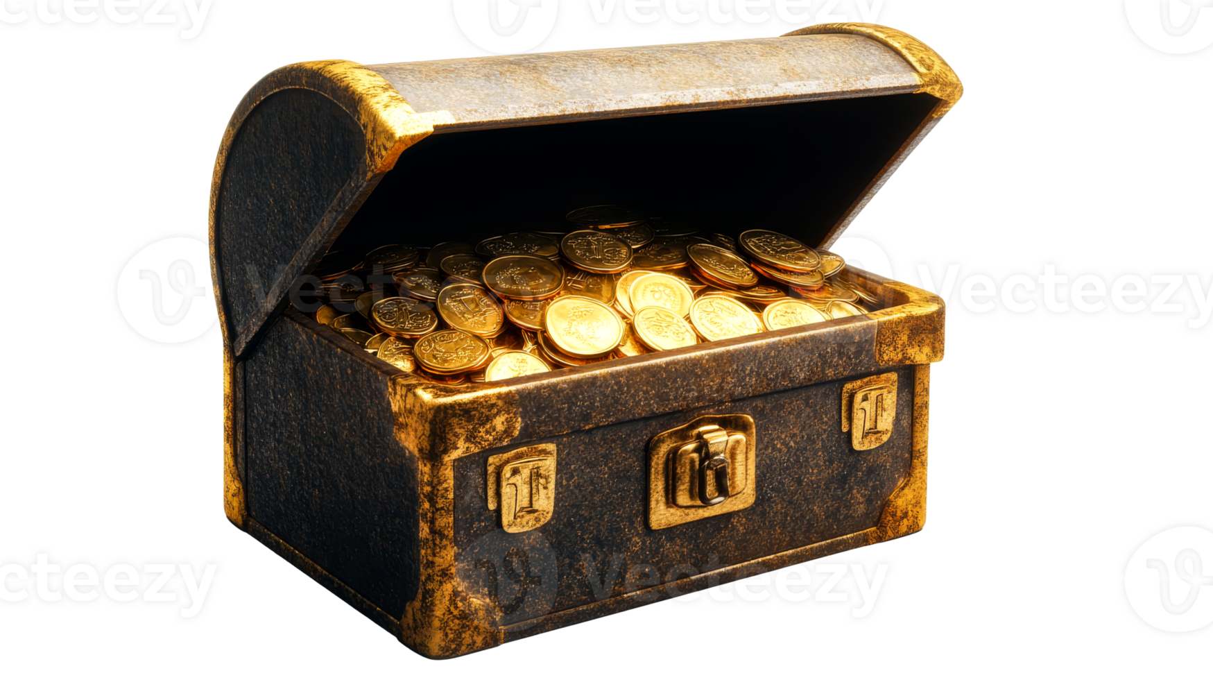 Opened Treasure Chest with Gold Coins, cut out transparent png