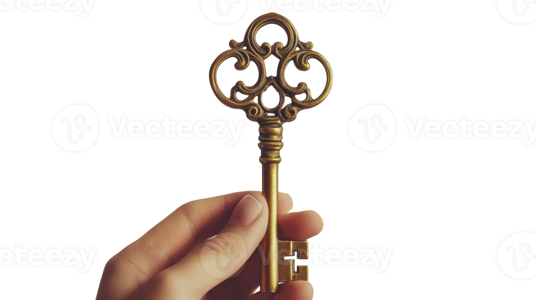 Hand Holds Ornate Metal Key, cut out transparent png