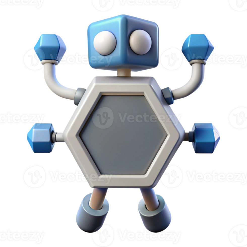 unforgettable baroque Hexagon-shaped robot with geometric arms. Single-weight stroke, minimal, with Scalable Design. ultra HD png