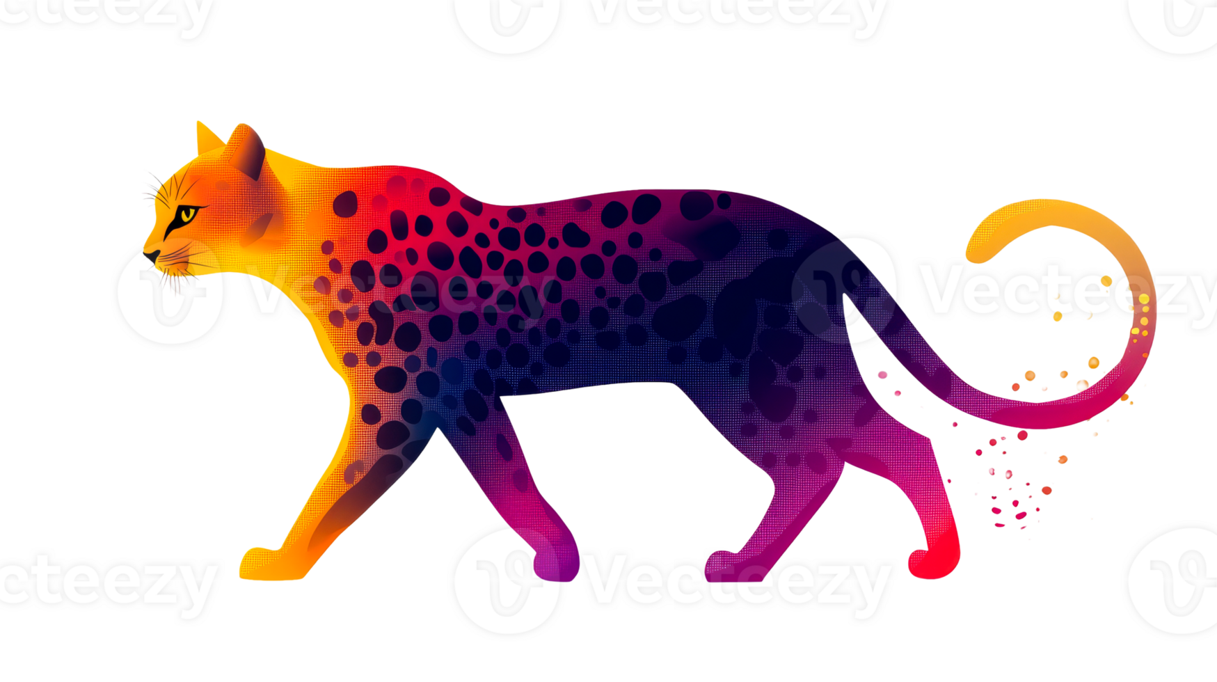 Colorful cheetah walking silhouette, cut out transparent png