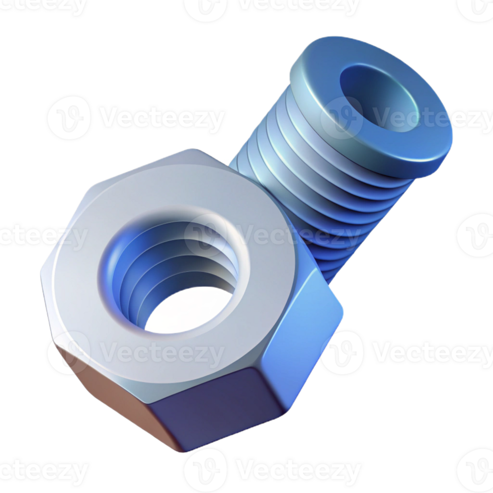 reflective extraordinary Isometric nut and bolt, minimal design, flat color, crisp edges with Scalable Design. gallery standard png
