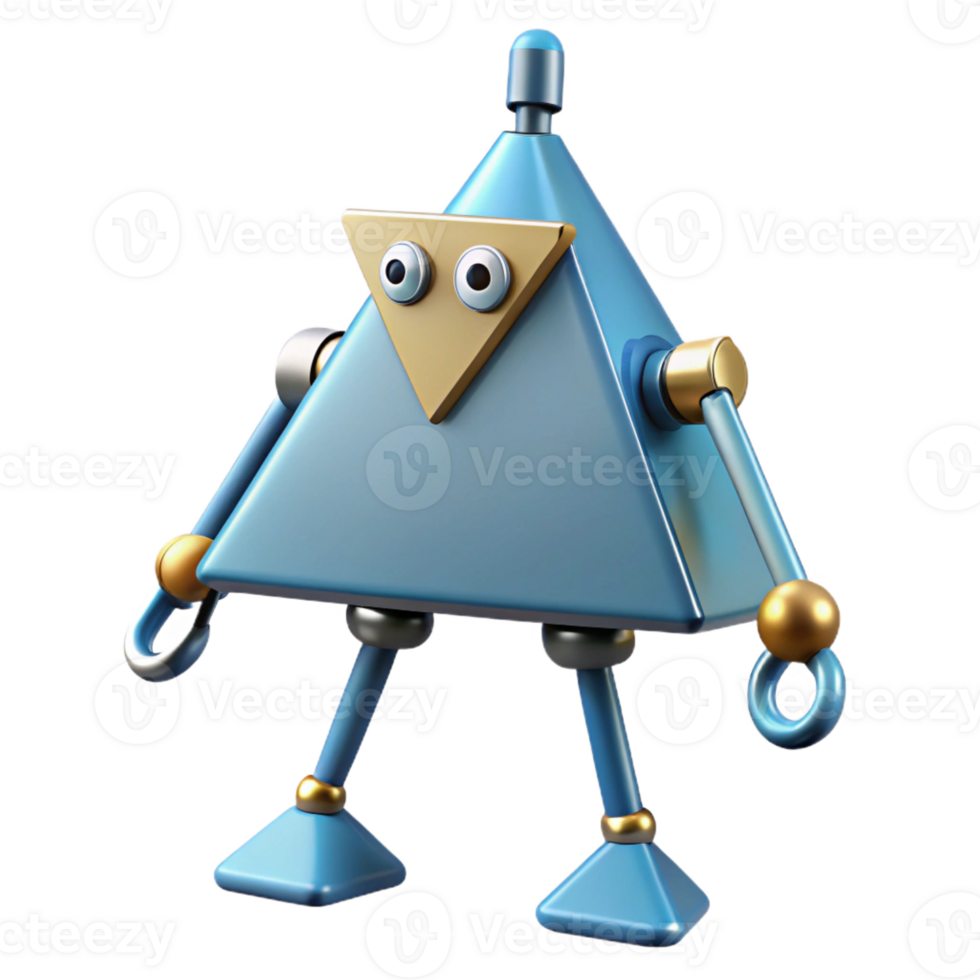 sought-after retro Triangular robot with thin antenna and geometric legs. Flat color, clean lines, symmetrical design with Scalable Design. authentic png