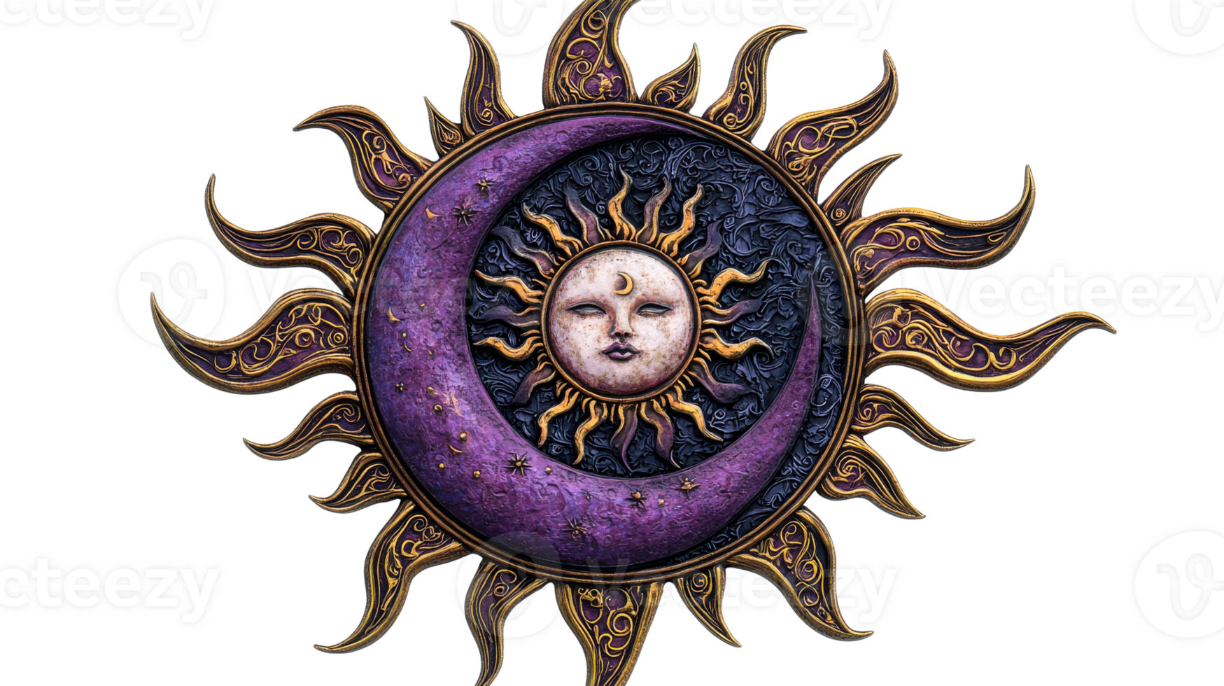 Celestial Sun and Moon Ornament, cut out transparent png