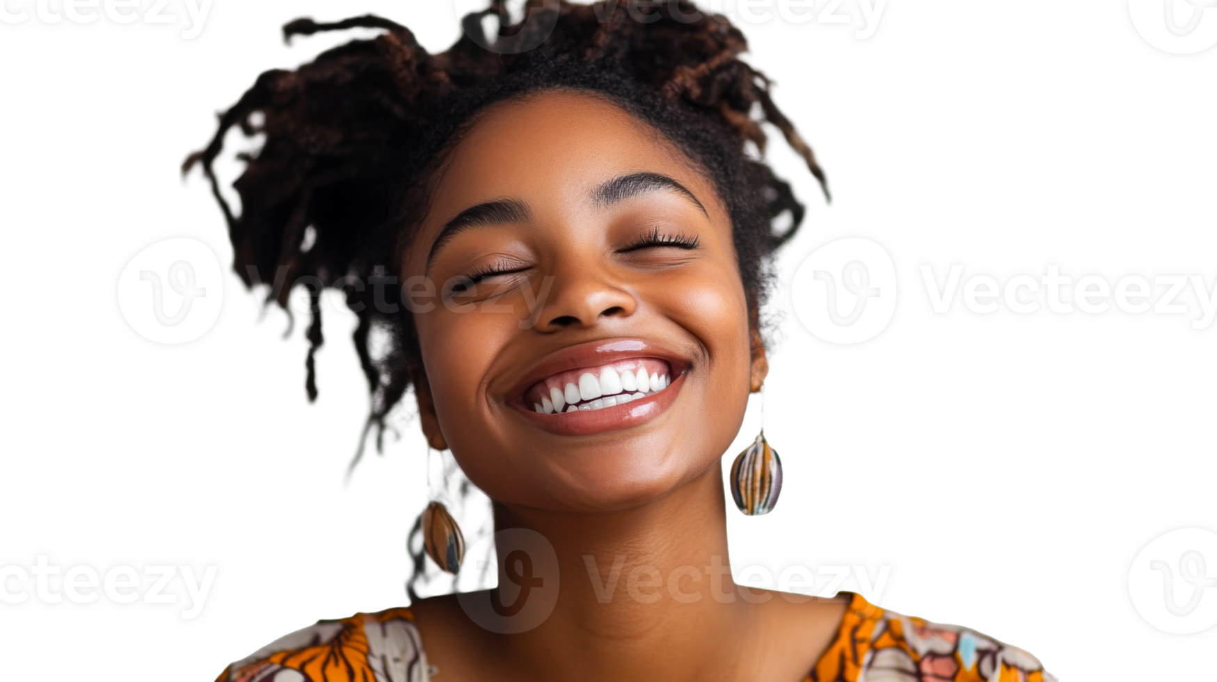 Smiling African descent woman eyes closed, cut out transparent png