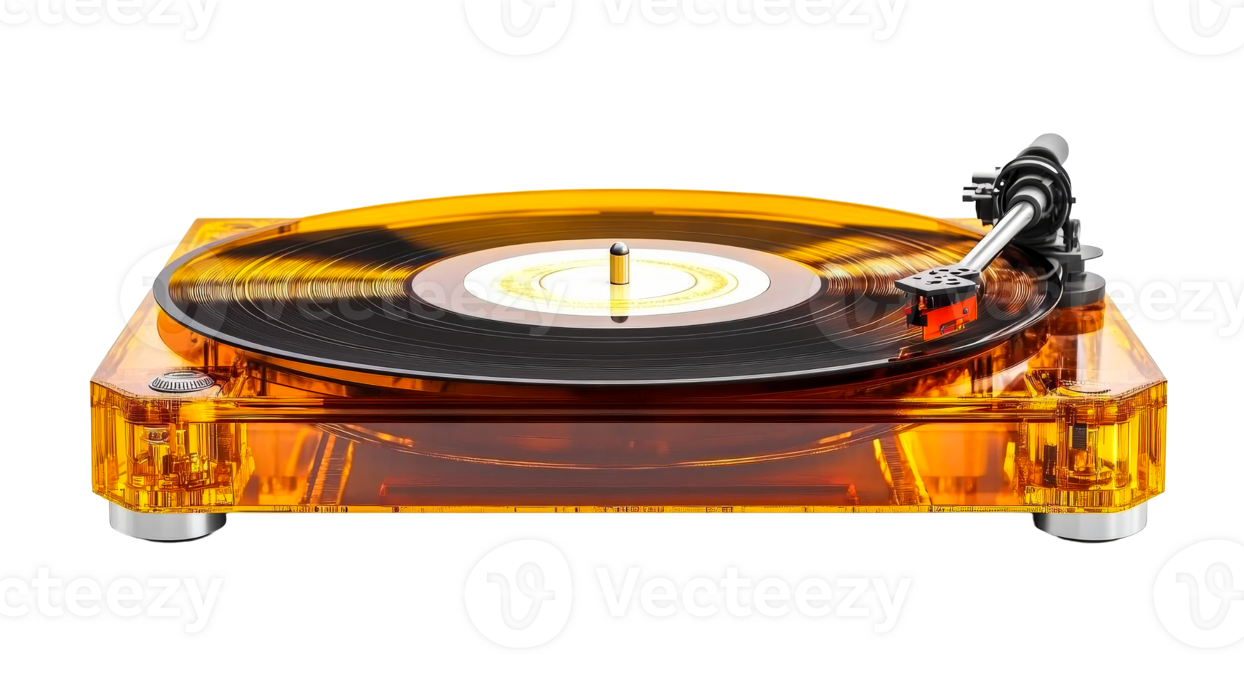 Amber turntable playing record, cut out transparent png