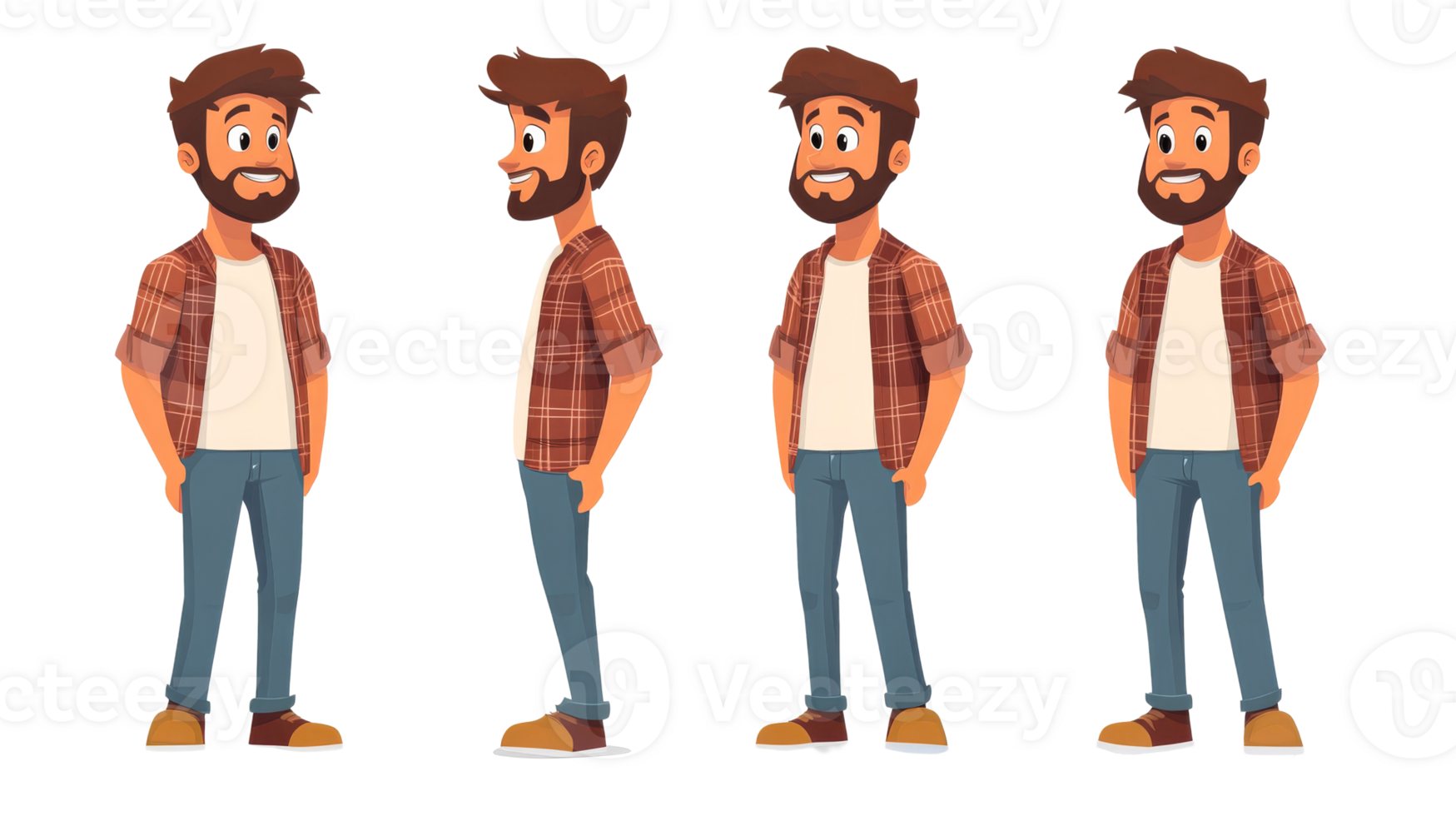 Cartoon Man Different Views, cut out transparent png