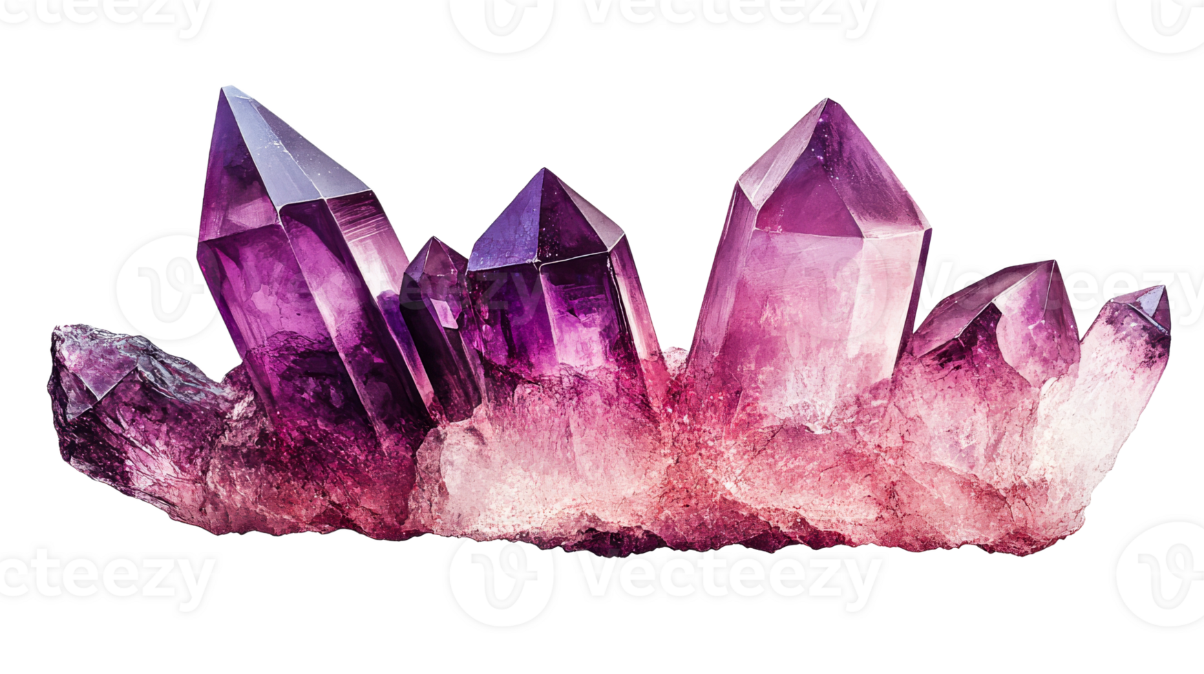 Amethyst cluster, mineral specimen, cut out transparent png