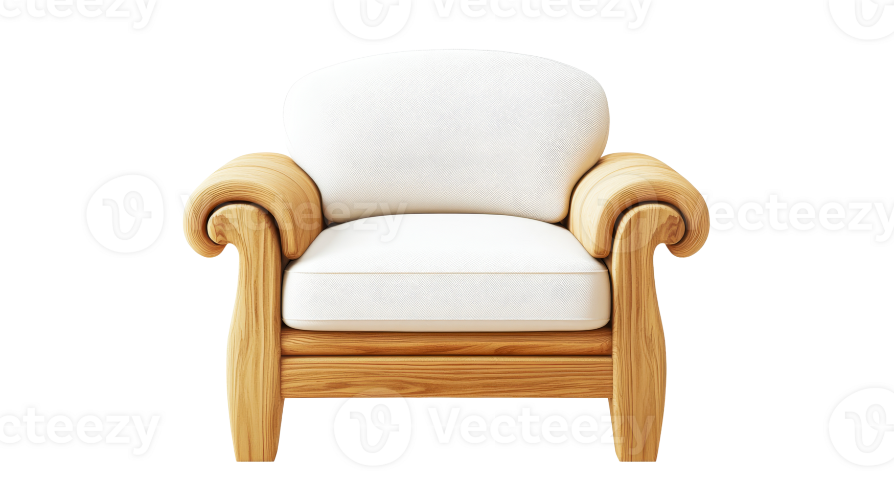 White cushioned wood chair, cut out transparent png