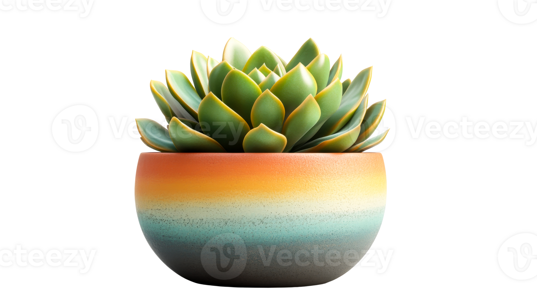 Succulent plant in colorful pot, cut out transparent png
