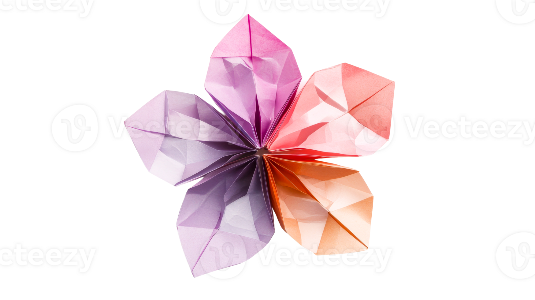 Origami flower with gradient colors, cut out transparent png