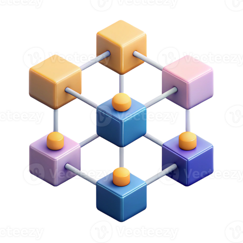 gorgeous timeless Isometric cubes connected, clean lines, flat color. Scalable, minimal design with Scalable Design. png