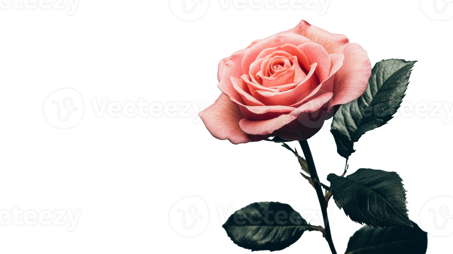 Single rose on black backdrop, cut out transparent png
