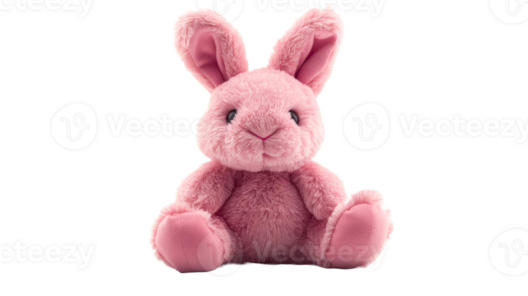 Pink plush bunny sitting, cut out transparent png