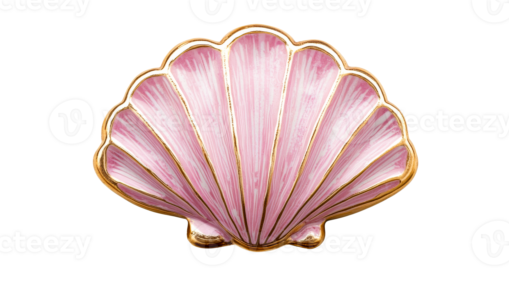 Pink seashell with gold rim, cut out transparent png