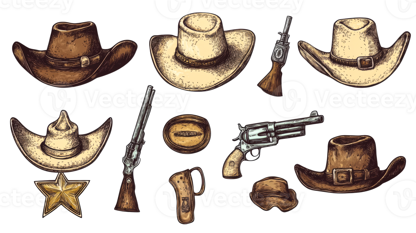 Wild West collection of items, cut out transparent png