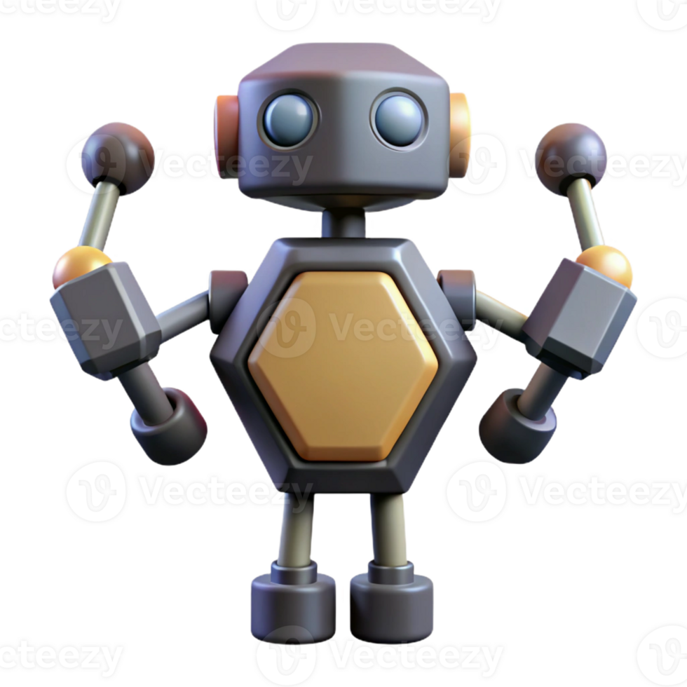picturesque joyful renaissance Hexagon-shaped robot with geometric arms. Single-weight stroke, minimal, with Scalable Design. museum quality png