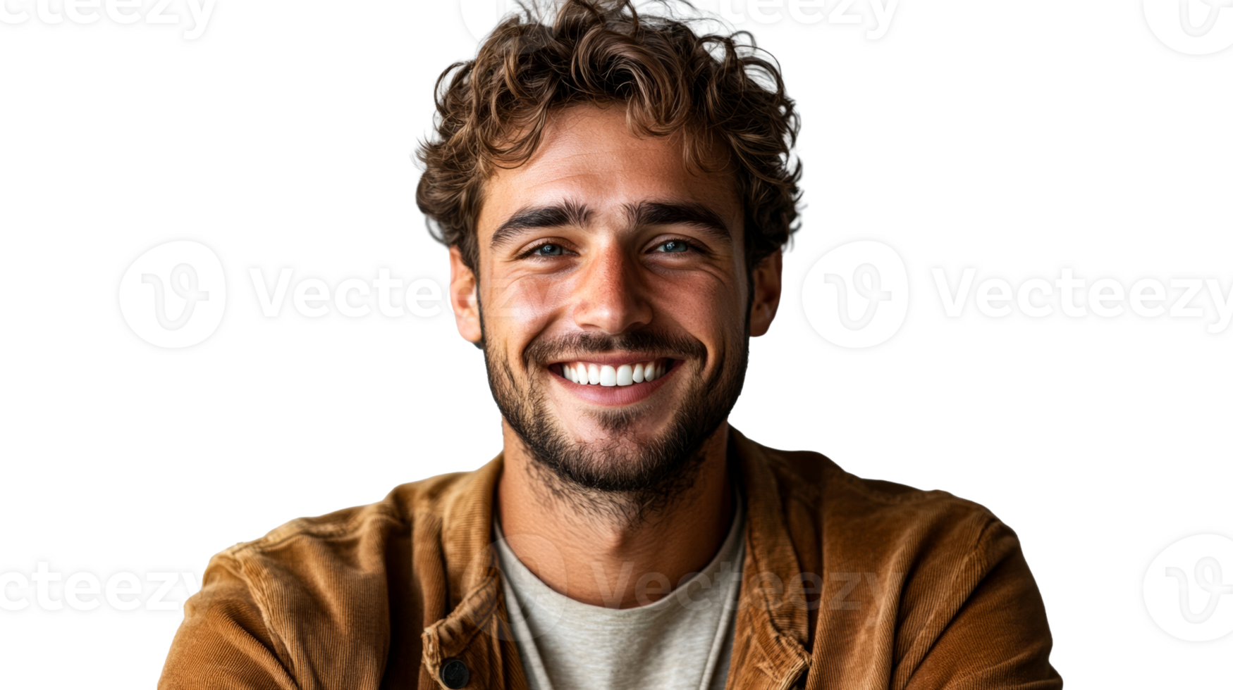 Smiling Man Portrait With Brown Jacket, cut out transparent png