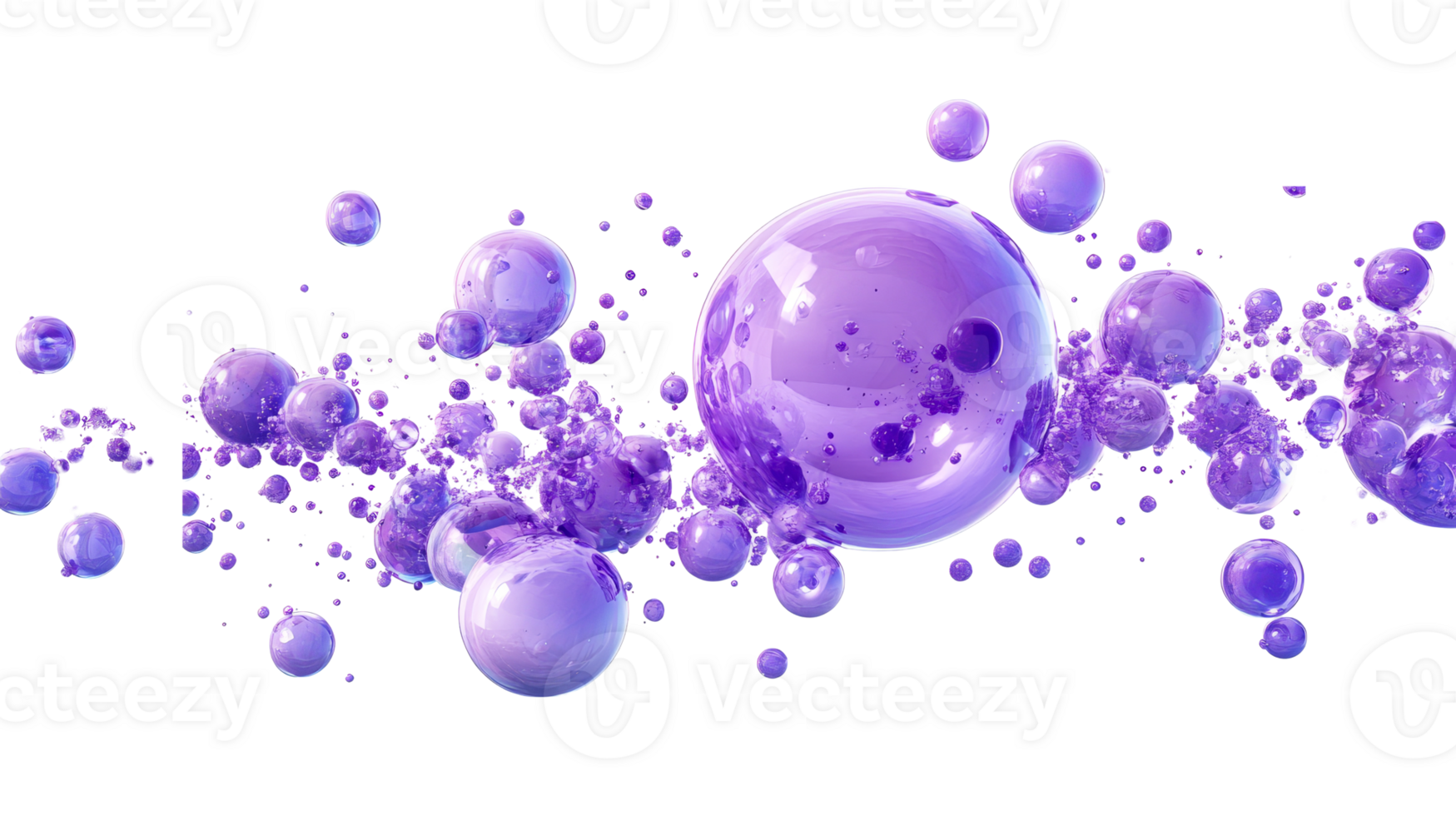Purple bubbles in space formation, cut out transparent png