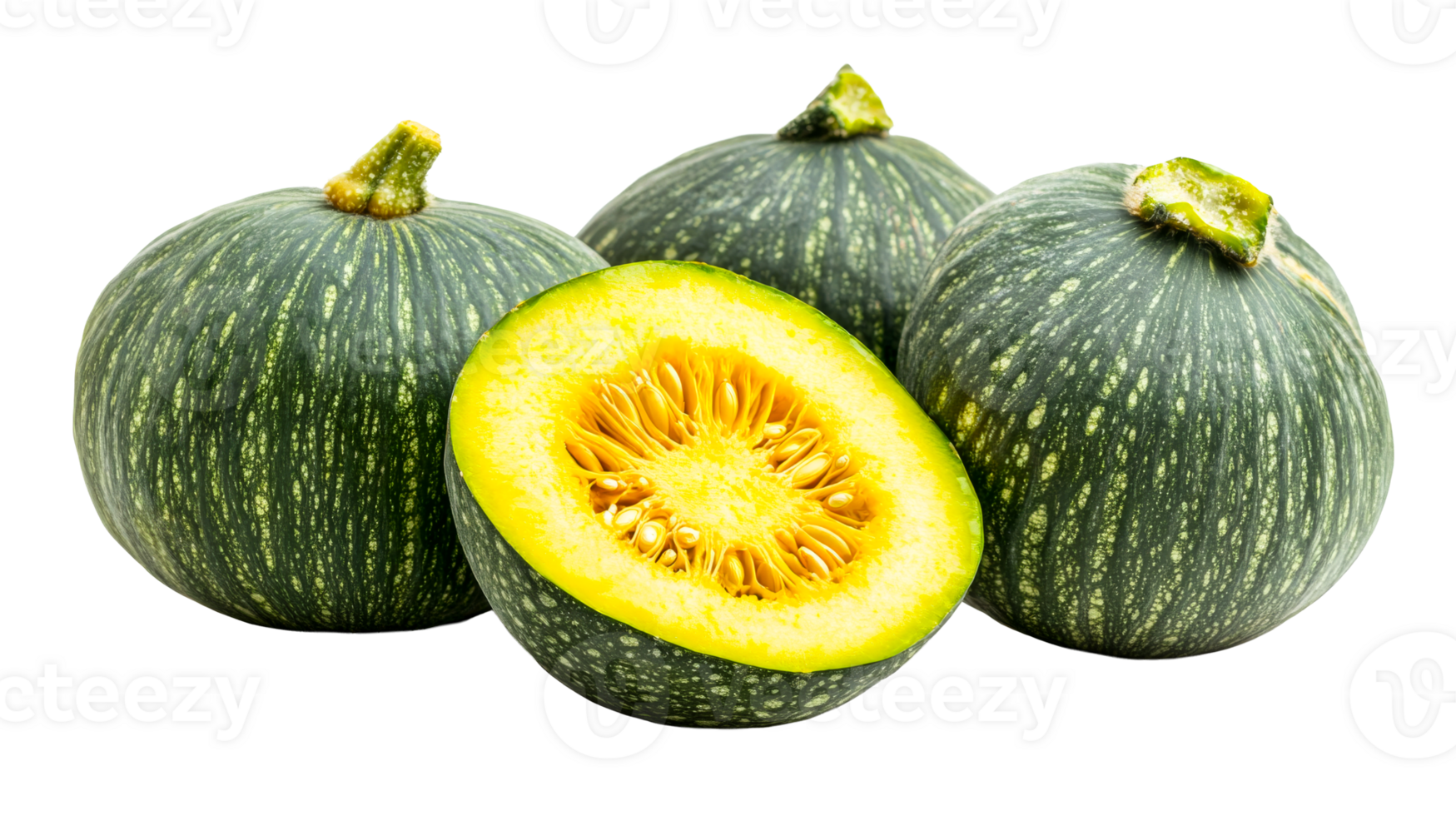 Kabocha squashes, half cut view, cut out transparent png