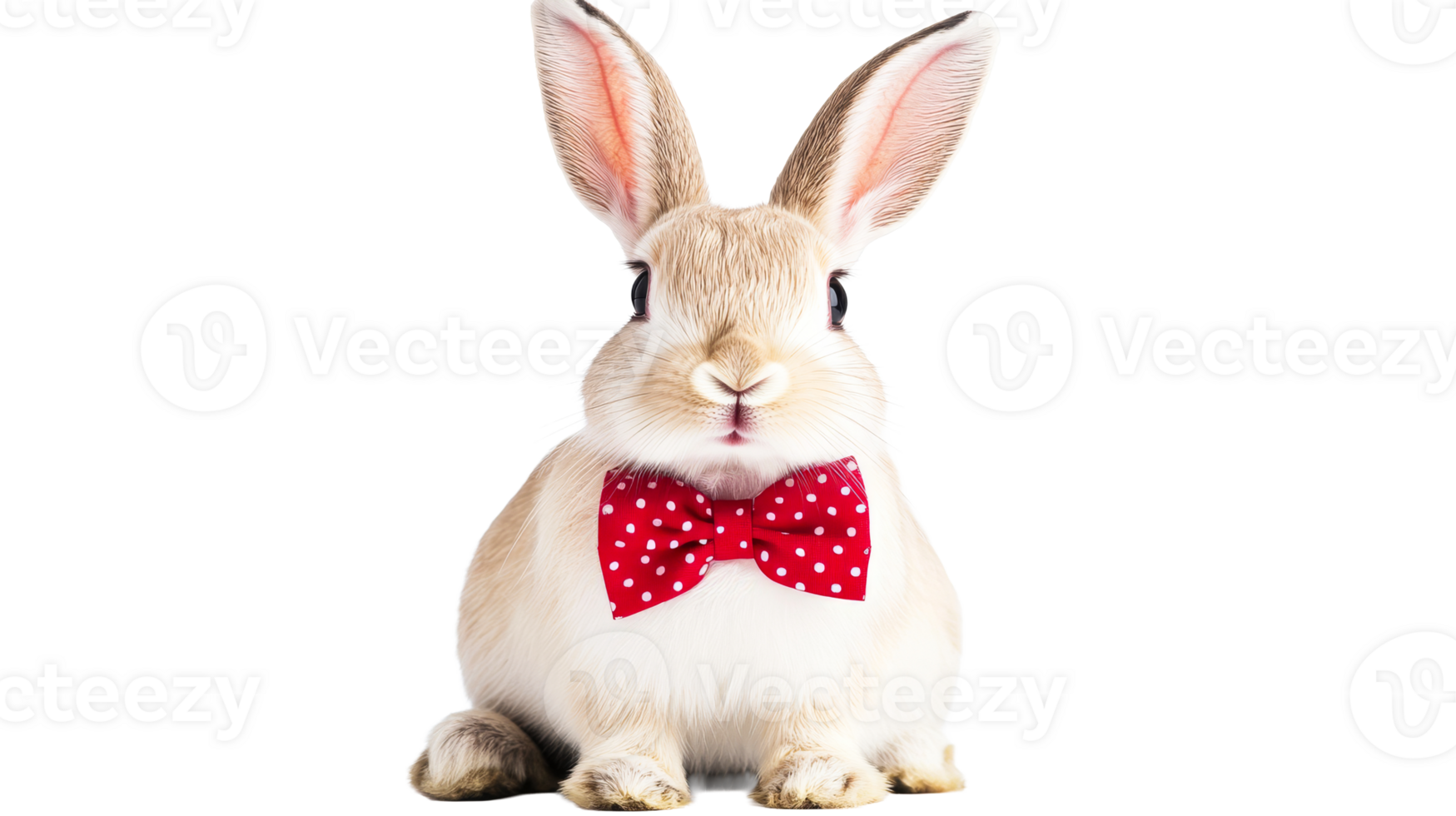 Rabbit with red bow tie, cut out transparent png