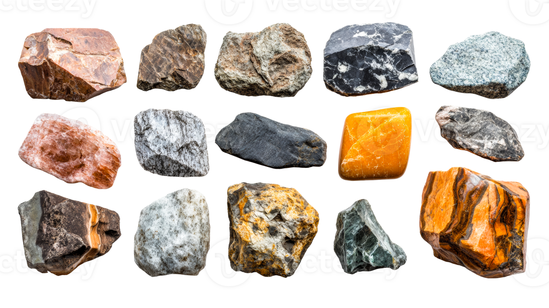 Various rock specimens collection, cut out transparent png