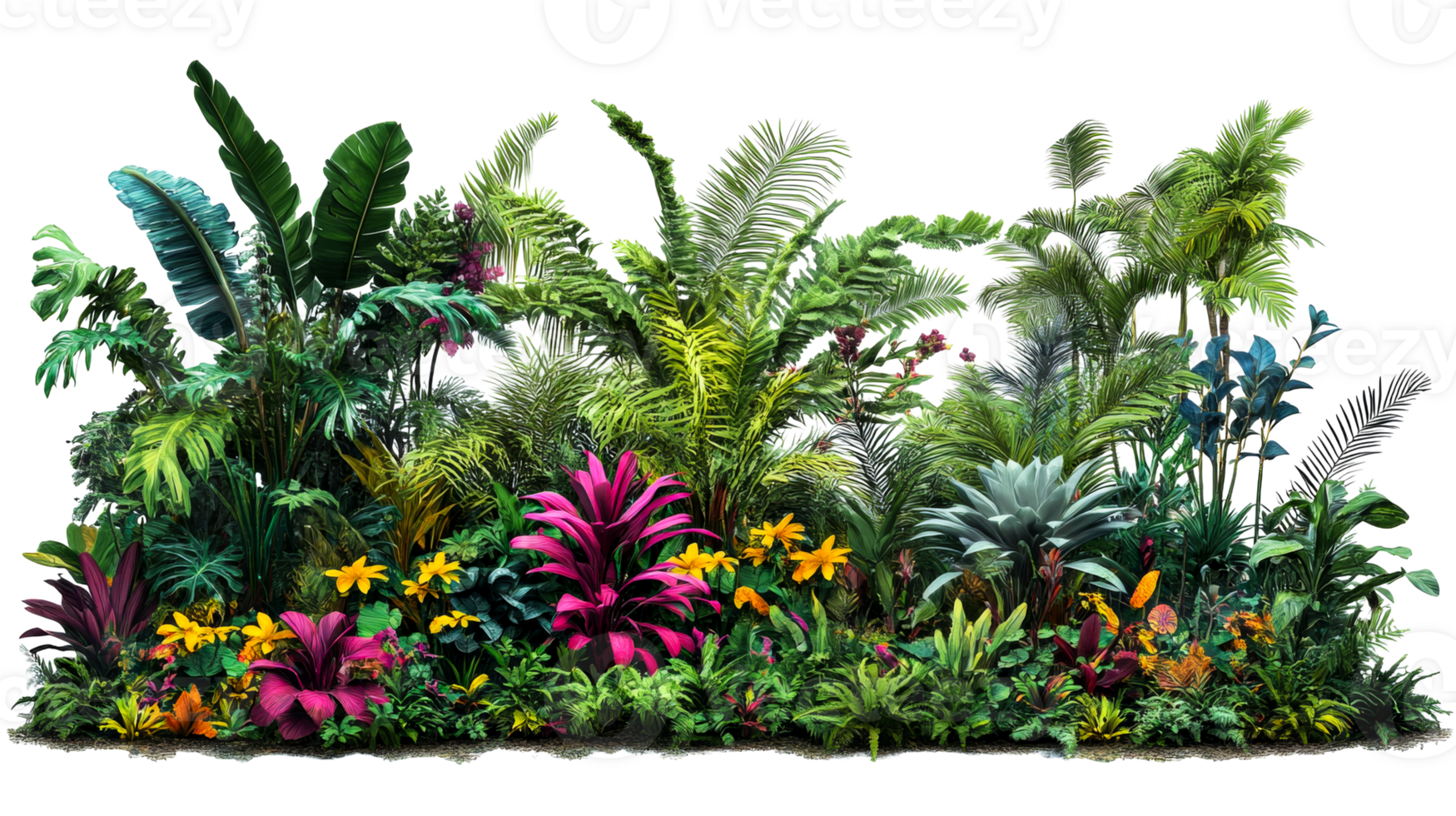 Lush tropical jungle vegetation, cut out transparent png