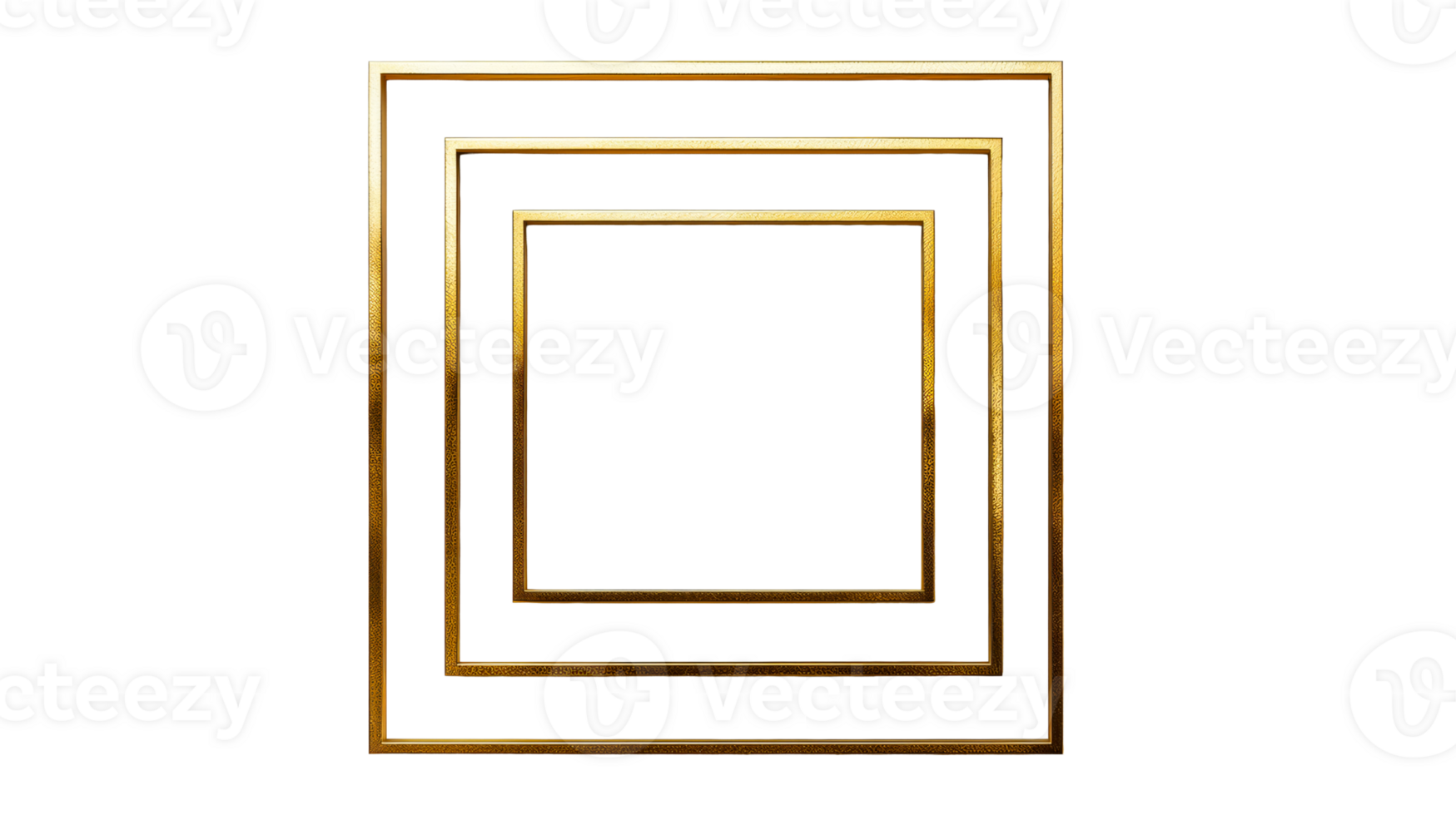 Three gold frames isolated, cut out transparent png