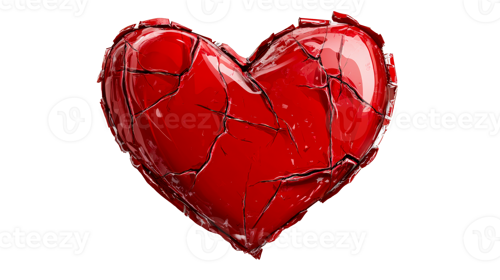 Shattered heart, red, cut out transparent png
