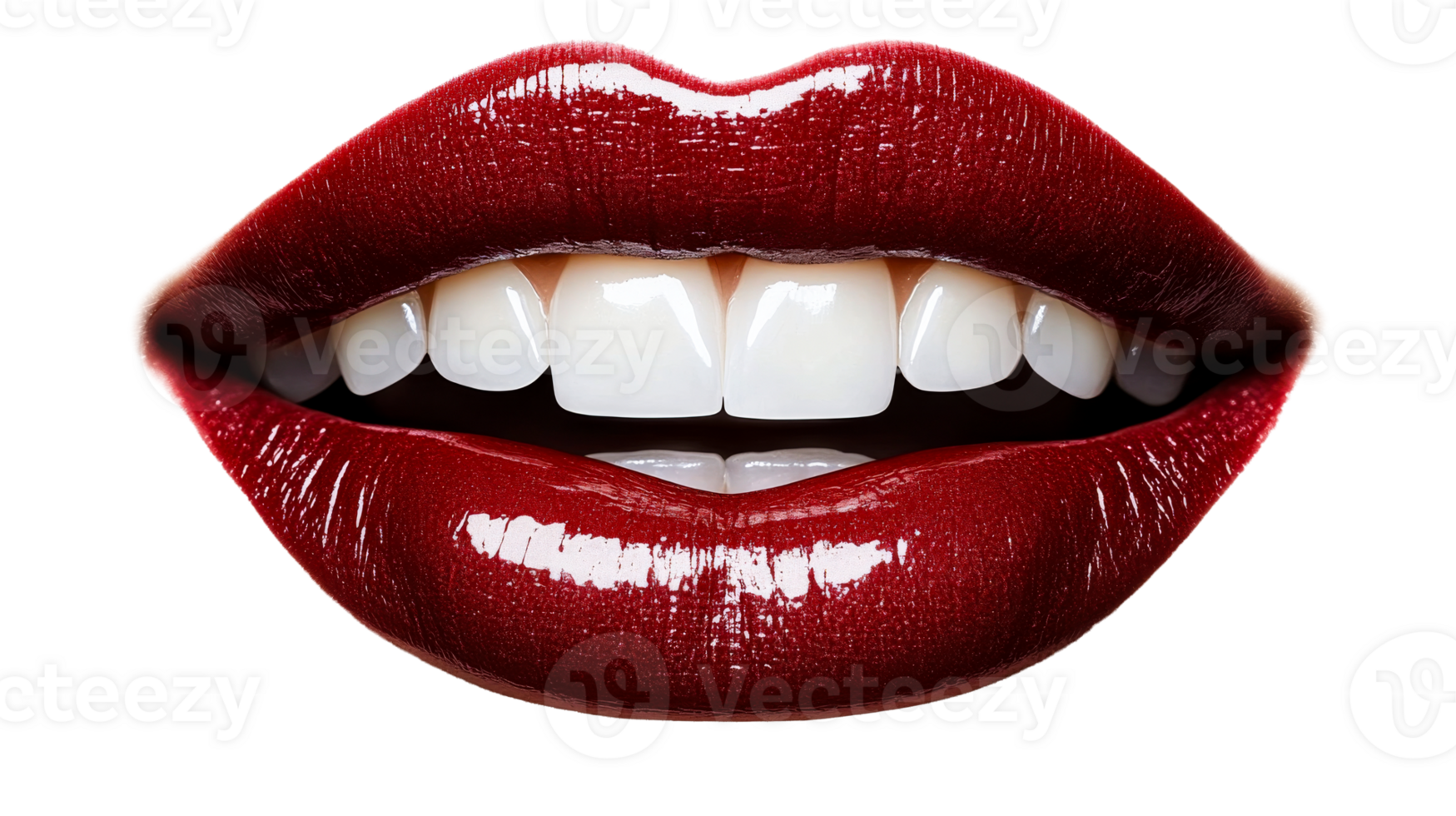 Glossy red lips reveal a bright and perfect smile png