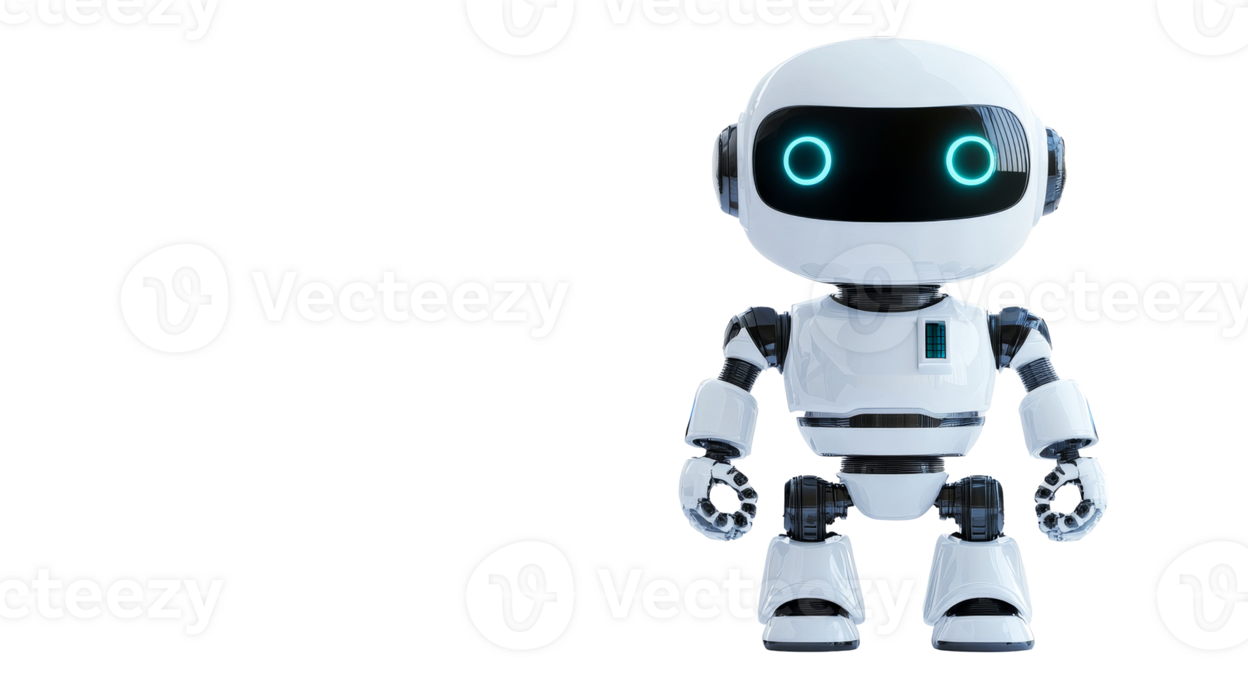 Friendly robot with glowing eyes, clear bg png